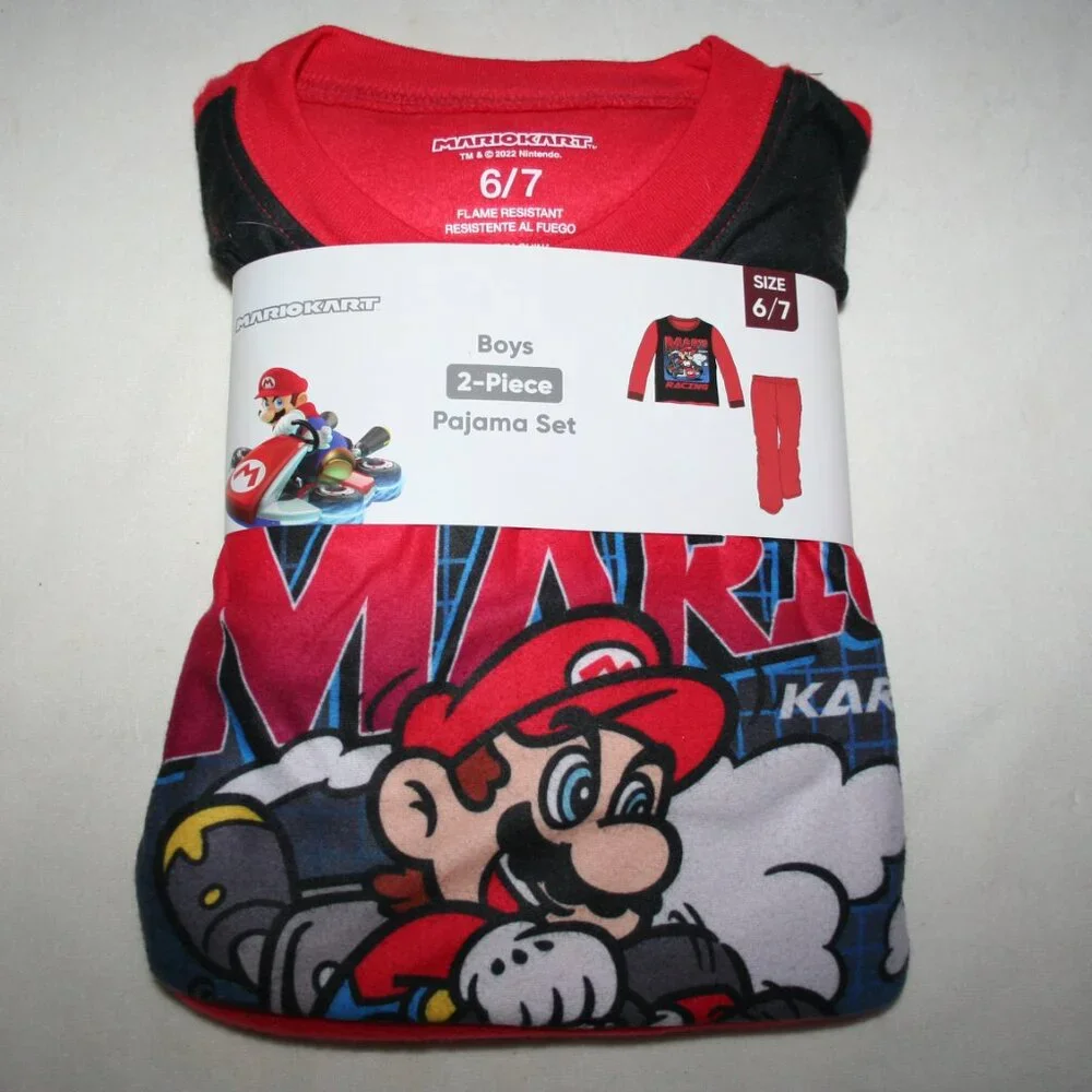 ⭐ NTW MARIO KART PJs BOYS 6 7 PAJAMAS SET SHIRT PANTS GAMER NINTENDO NEW JAMMIES